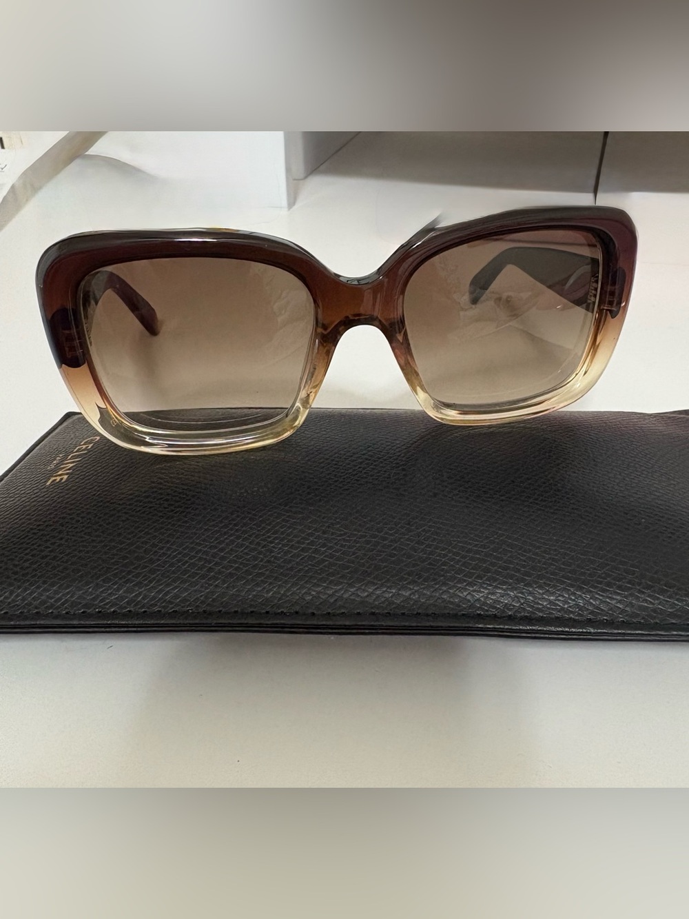 Celine Oversized Square Acetate Sunglasses in Gradient Brown - Picture 3 of 7